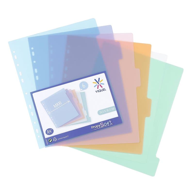 Viquel - Lot de 6 intercalaires en plastique - Maxi format (24,5x30,5cm) - Pour classeur A4 Maxi format ou classeur à levier
