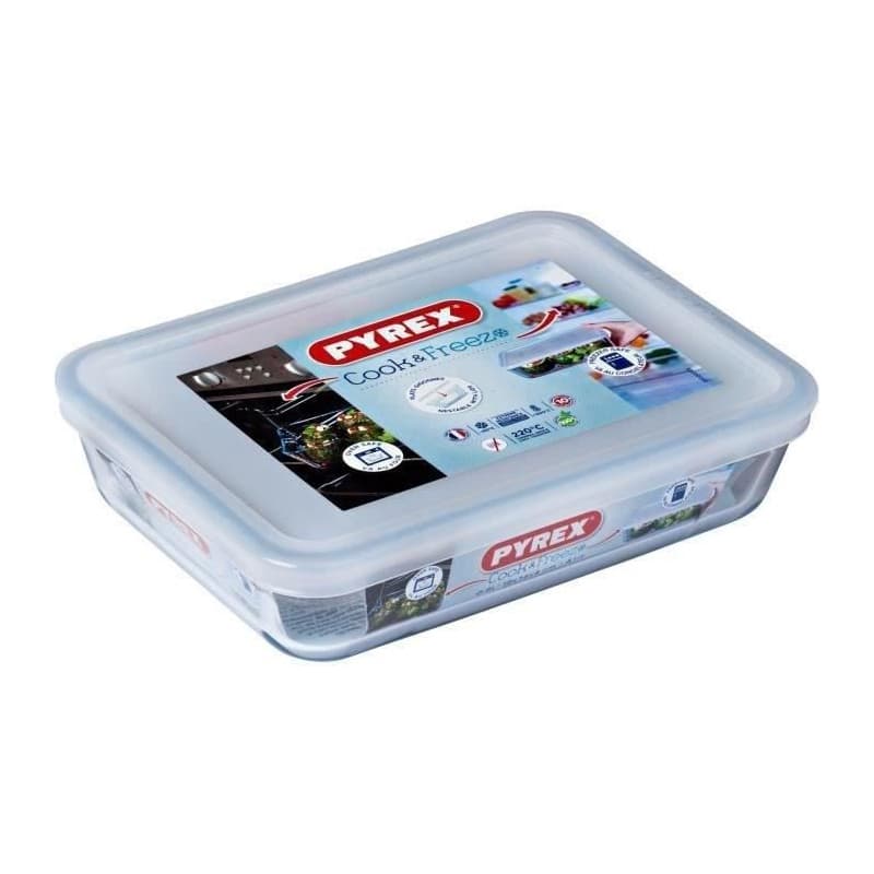Boîte de conservation rectangulaire - PYREX - 1451004 - Verre borosilicate - Couvercle hermétique - 19 x 14 cm
