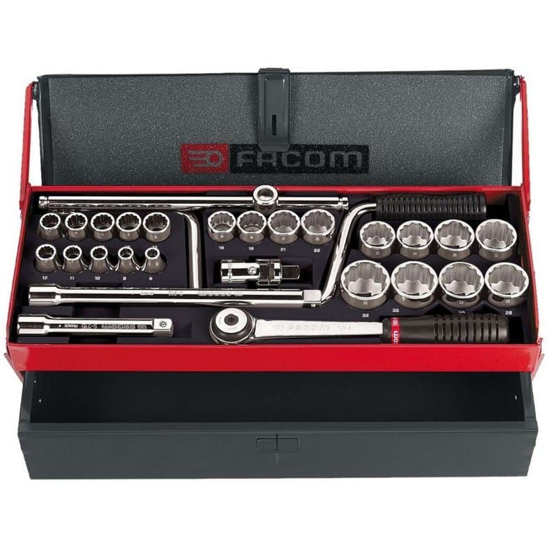 FACOM - Coffret à Douilles - S.442EP - 2 Cliquets, 23 Douilles, 1 Villebrequin, 1 Rallonge, 1 Cadran, 1 Coffret - Outils de Qual