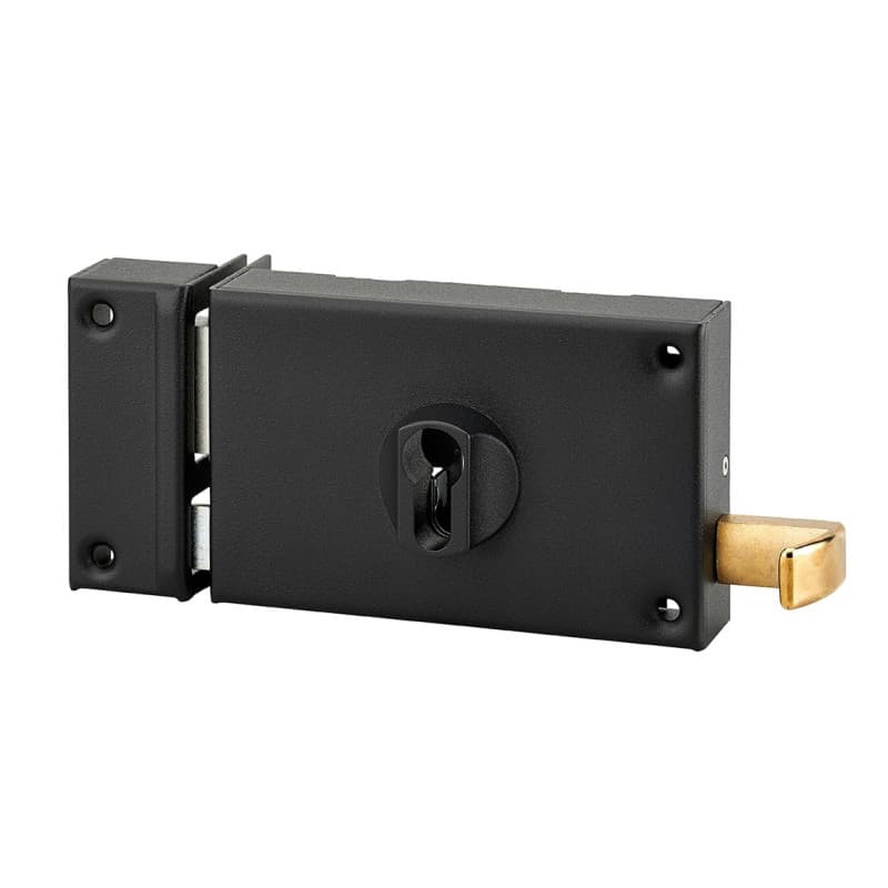 THIRARD - Boitier de serrure horizontale en applique double entrée à tirage pour entrée, gauche, axe 70mm, 140x88mm, noir