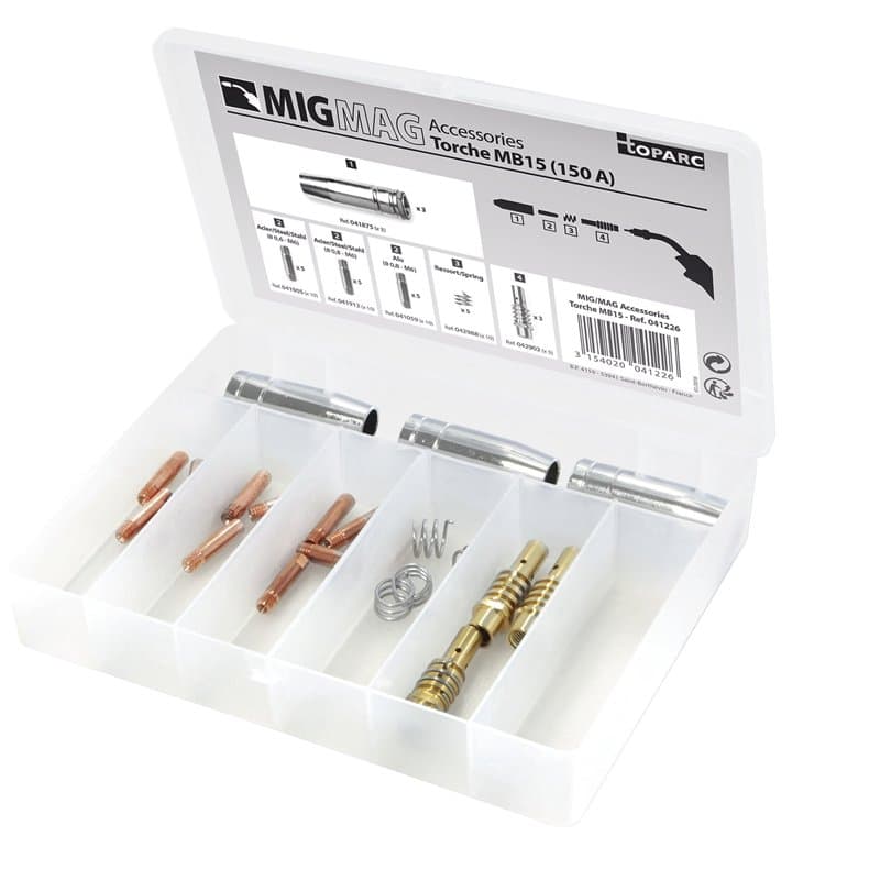 GYS - COFFRET CONSOMMABLES - POUR TORCHE MIG 150A (MB15) 041226 Boîte de consommables pour MIG torche 150 A, Blanc, Lot de 26 pi