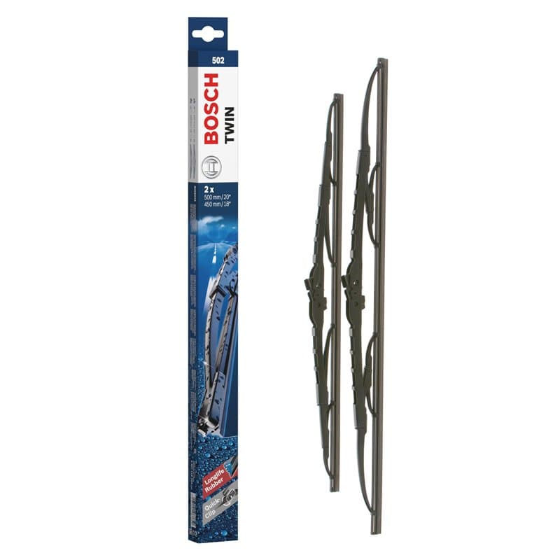Bosch Balais d'Essuie–Glace Plats Conventionnel Twin 502, Longueur: 500mm/450mm – 1 Paire de Balais avant
