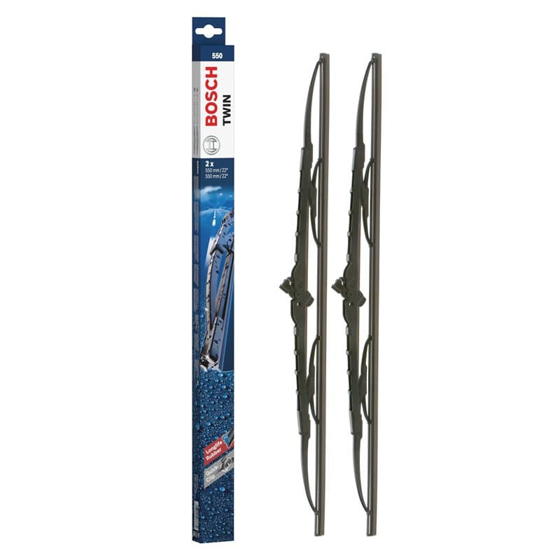 Bosch Balais d'Essuie–Glace Plats Conventionnel Twin 550, Longueur: 550mm/550mm – 1 Paire de Balais avant
