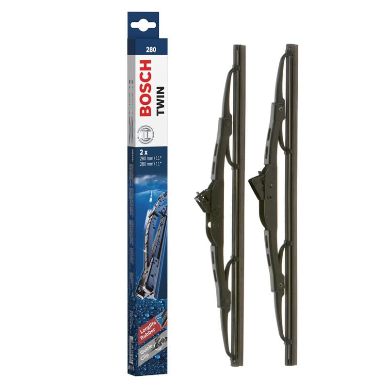 Bosch Balais d'Essuie–Glace Plats Conventionnel Twin 280, Longueur: 280mm/280mm – 1 Paire de Balais avant