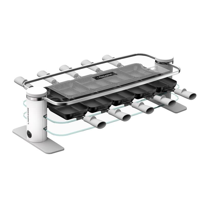 LAGRANGE Appareil à raclette 10 personnes, 1200 W, Plateaux verre, plateau supérieur démontable pour nettoyage simplifié, Repose
