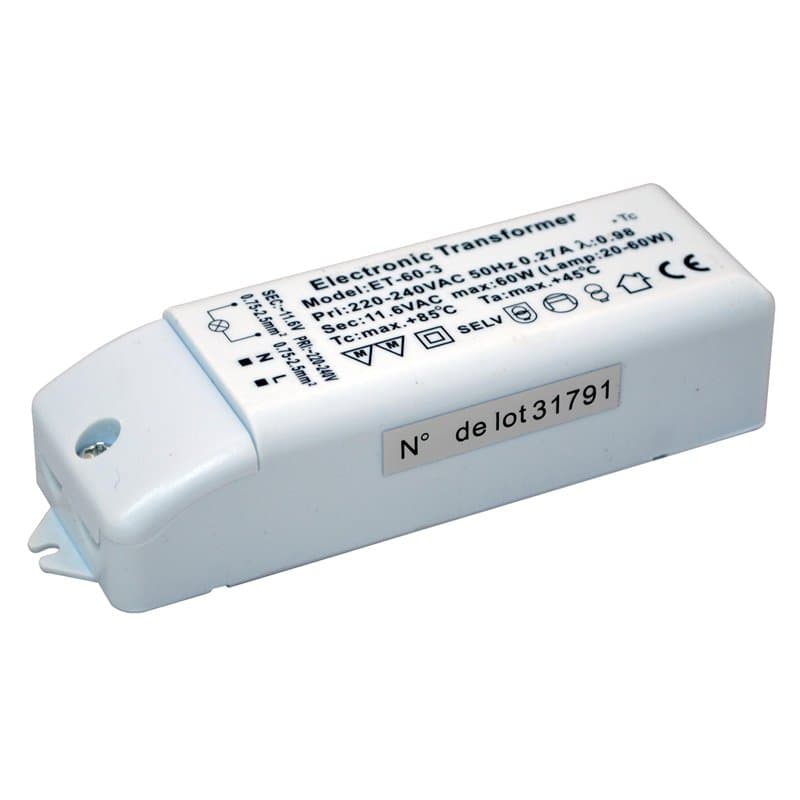 tibelec 203230 Transformateur Ãlectronique pour Lampes halogènes 12 V 60 W Maxi, Blanc