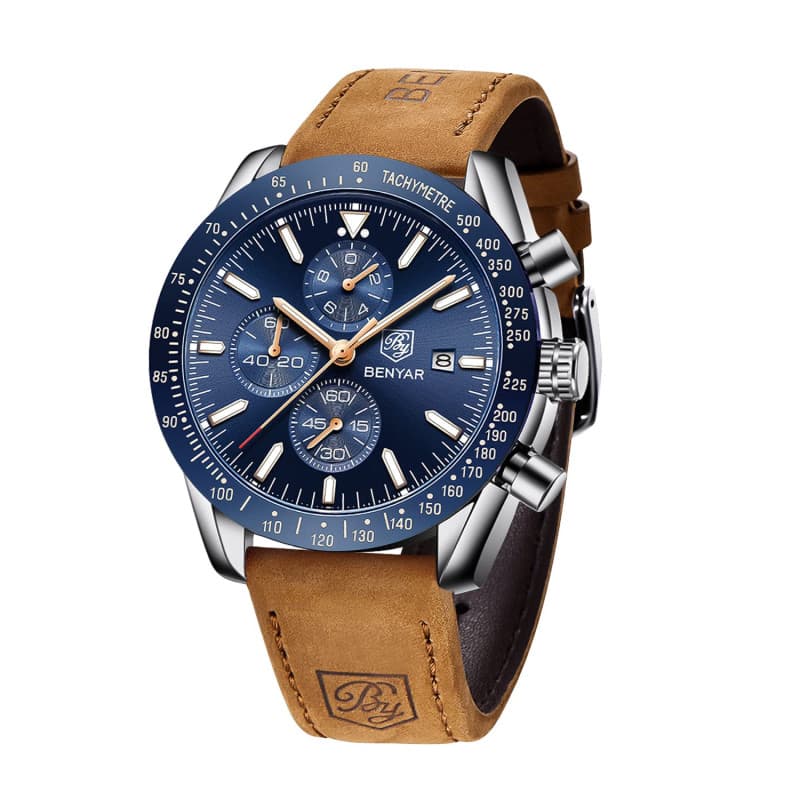 BENYAR Montre Homme Etanche Analogique Quartz Chronographe Lumineuses Date Grand Cadran Classique Mode Affaires Montres Bracelet