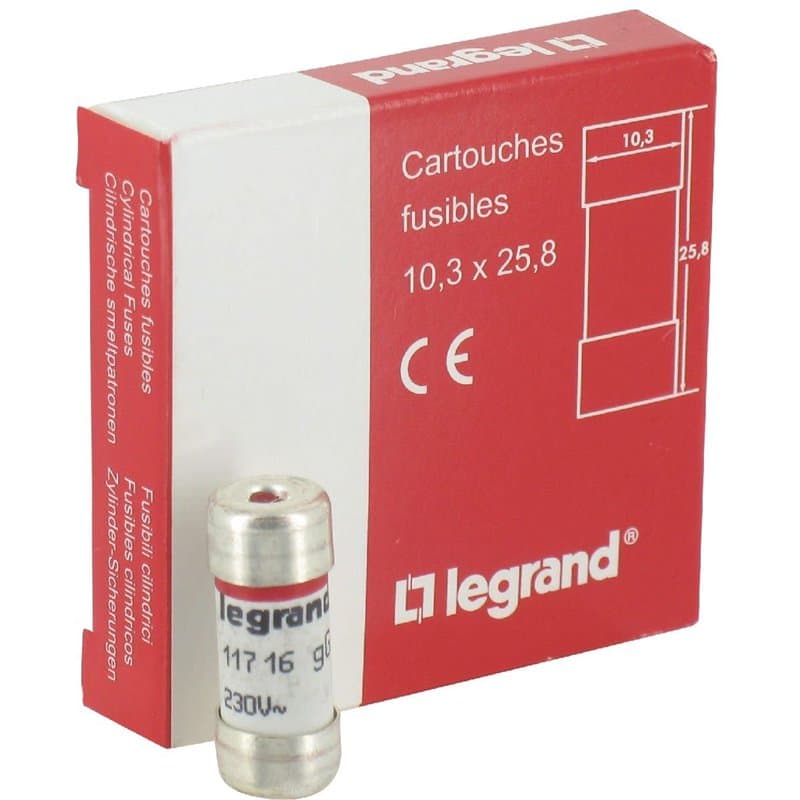 Cartouche cylindrique domestique 10,3x25,8mm avec voyant - 16A