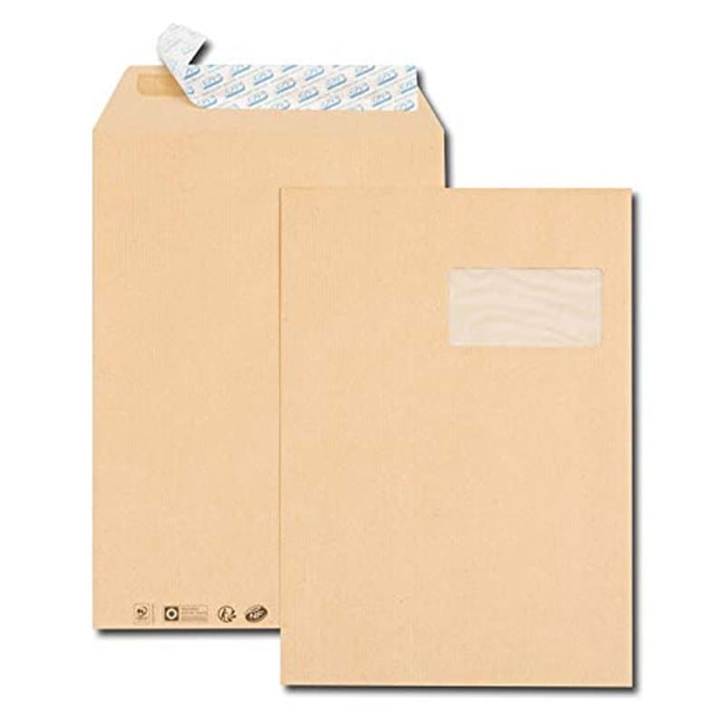 GPV - Boite de 250 Pochettes - Format C4 (229x324 mm), fenêtre de 100x50 mm, qualité papier kraft : 90 g/m2 - Certifié PEFC