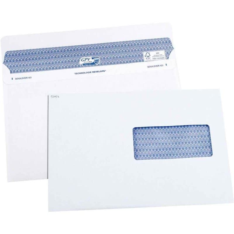 GPV - Boite de 100 Enveloppes - Format C5 (162x229 mm), fenêtre de 45x100 mm, qualité papier blanc : 90 g/m2 - Certifié FSC mixt