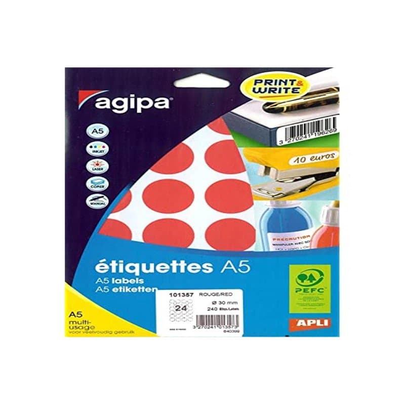Apli 101357 - Etui 240 pastilles multi-usage rouge Ø 30 mm