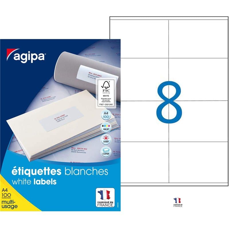 Apli Agipa – Boite Étiquettes Adhésives Blanches Multi–Usages – Certifié FSC – Anti-bourrage - 105 x 70 mm – 800 Étiquettes 1190