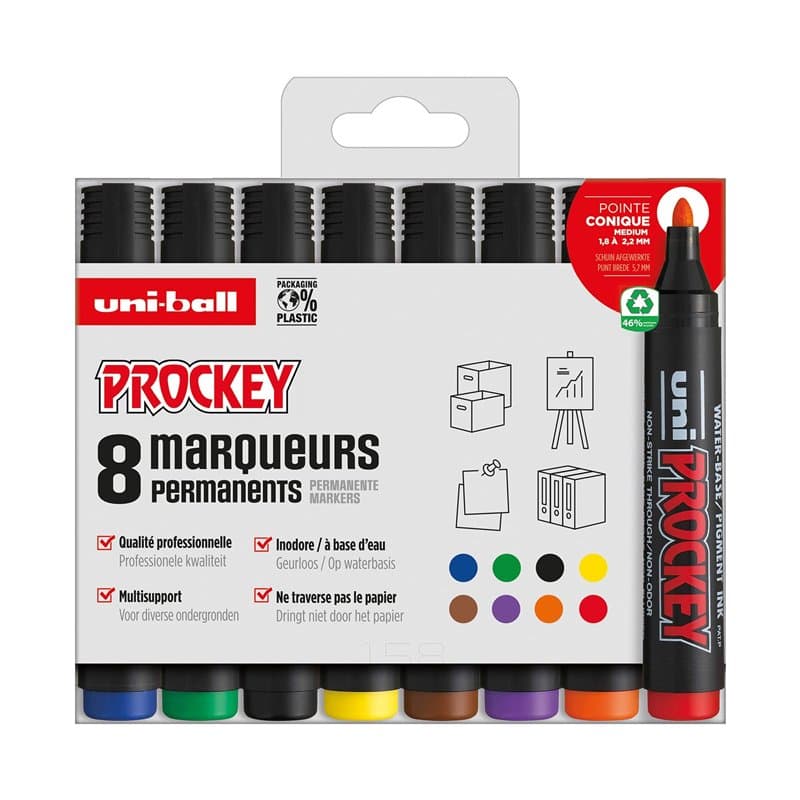 uni-ball Uni Prockey Uni Mitsubishi Pencil - Marqueur Permanent Inodore PM122 - Multisupport, Base Eau, Sans Odeur - Pointe Coni