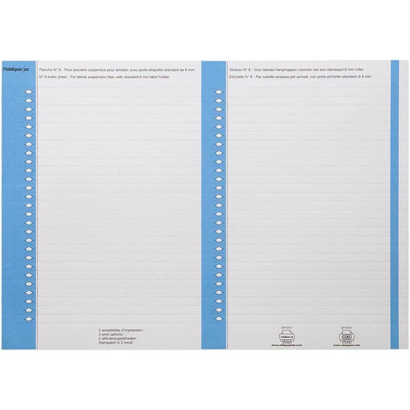 L'Oblique AZ Sachet de 10 planches d'étiquettes pour dossiers armoire Bleu