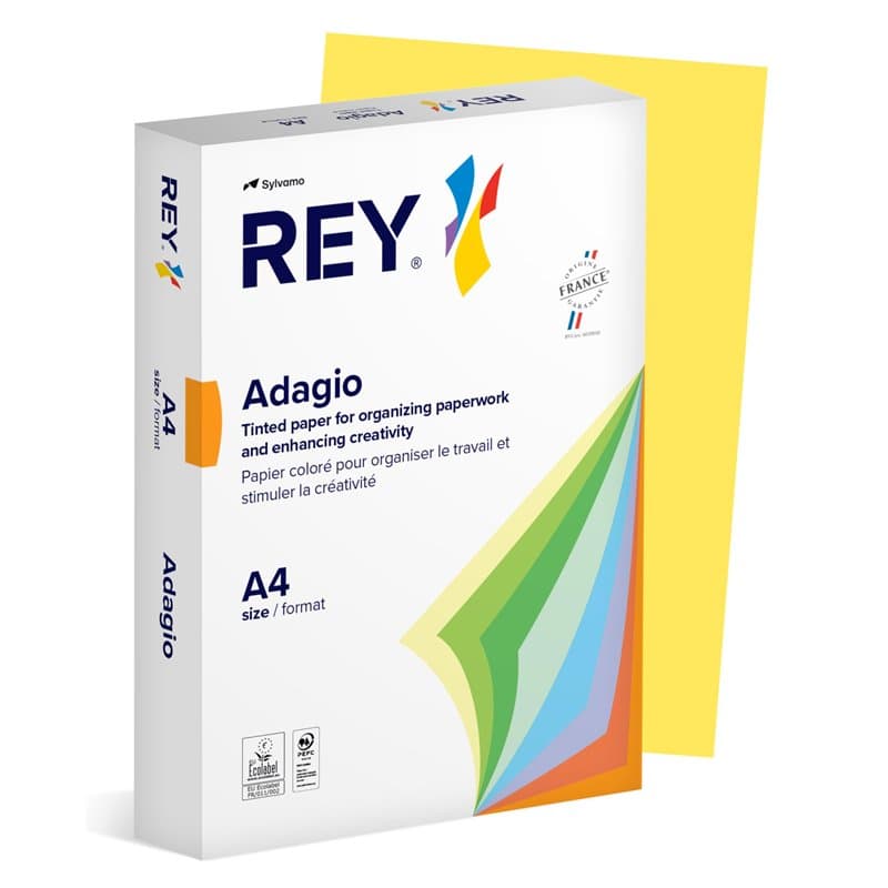 REY® ADAGIO, papier couleur jaune citron, 80g, A4, PEFC™, ramette de 500 feuilles