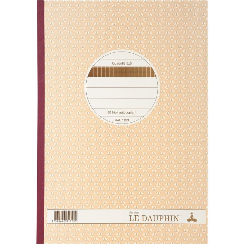 Le Dauphin - Réf. 1123D - 1 manifold - papier autocopiant - quadrillés 5x5 - petits carreaux - triplicata - 50 feuilles - avec p