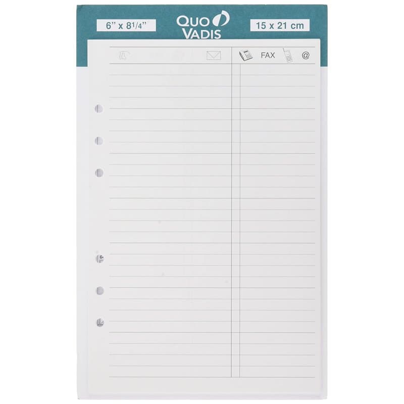 Quo Vadis - Accessoires de TIMER - Recharge FEUILLES TELEPHONE pour TIMER 21 - Papier Blanc Clairefontaine - Format 15x21cm