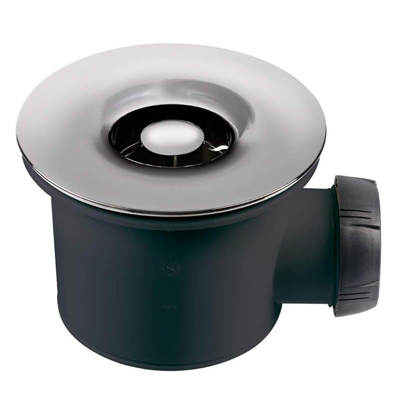 Wirquin 30723743 Bonde de douche Tourbillon à sortie horizontale pour receveurs ø90 avec dôme en ABS, chromé, Gris