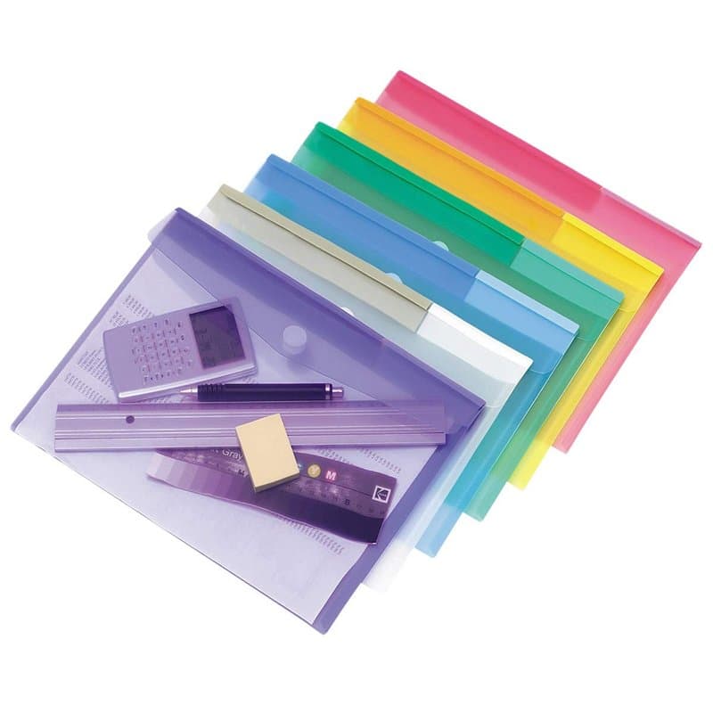 Djois made by Tarifold 12 Enveloppes Porte-documents Plastique Fermeture Scratch Format A4-6 couleurs x2 (Bleu, Violet, Vert, Ja
