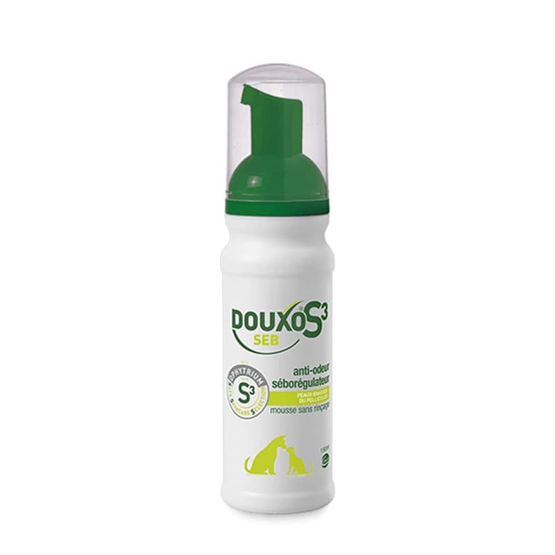 DOUXO S3 SEB Mousse Soin Anti-Odeur et séborégulateur sans rinçage, pour Chiens et Chats avec des pellicules, Poils Gras et Mauv
