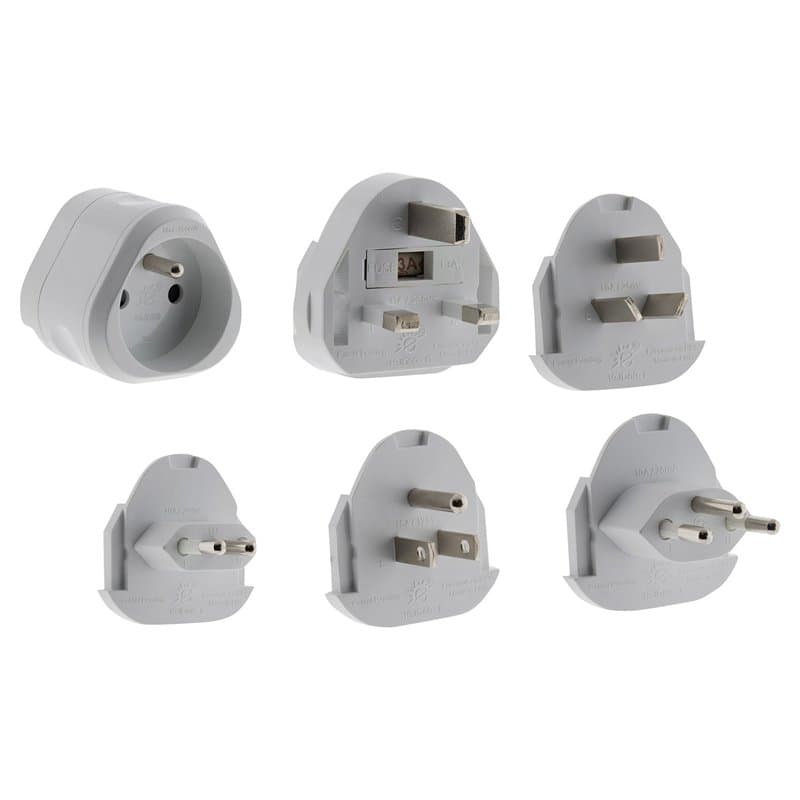 Zenitech - Lot de 6 adaptateurs de Voyage 5 Prises mâles + 100 Pays - Pochette Offerte - Blanc