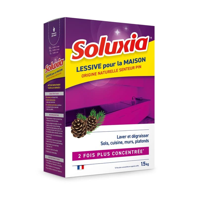 Lessive Soluxia Senteur Pin - Lave et Dégraisse – Idéal Travaux, Sols, Murs, Cuisine, Peinture, Entretien et Plafonds – 2 fois p
