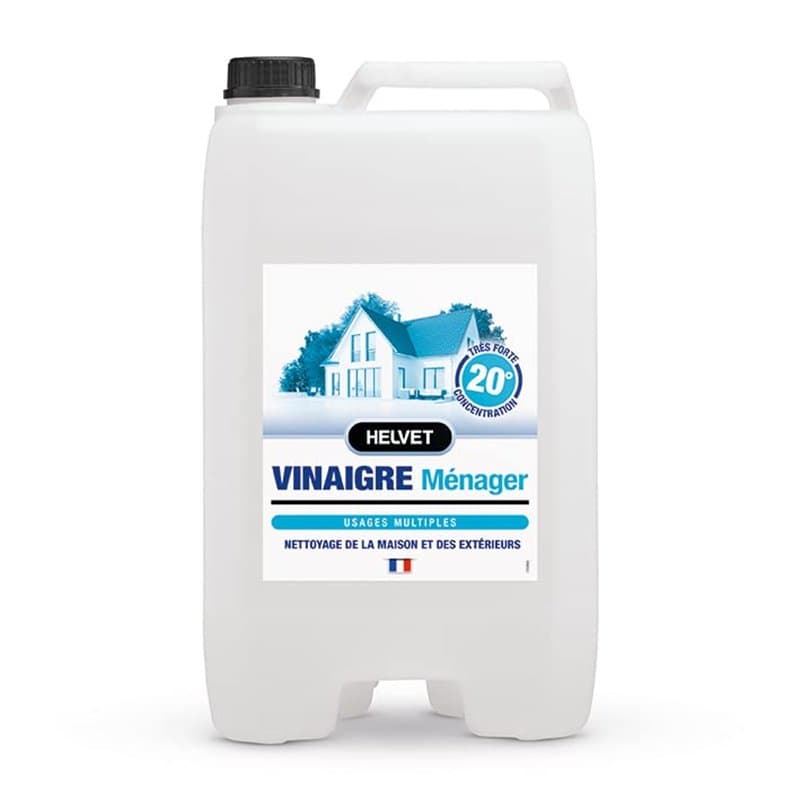 HELVET VINAIGRE BLANC MENAGER 20 Degrés – SUPER CONCENTRE – Gros Format 10L pour le Nettoyage de la Maison et des Extérieurs – P