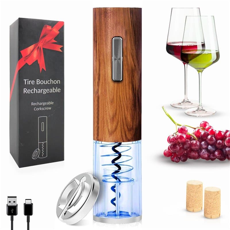 FISHTEC Coffret Tire-Bouchon Electrique Rechargeable – Éclairage LED bleu, Base Coupe Capsule, Ouverture Automatique, Base de ra