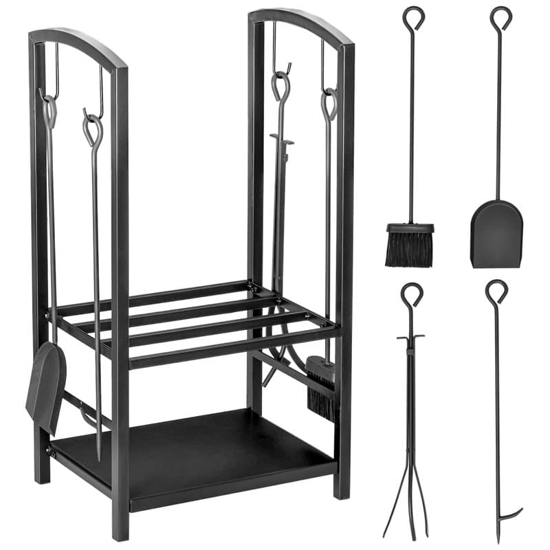 Outsunny Porte bûches - Range bûches Serviteur de cheminée - Multi Accessoires 2 étagères 40L x 30l x 75H cm métal Noir