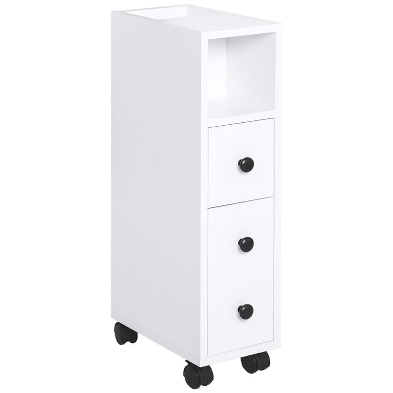 HOMCOM Meuble Bas Colonne Rangement Salle de Bain à roulettes Blanc dim. 18L x 30l x 68,5H cm