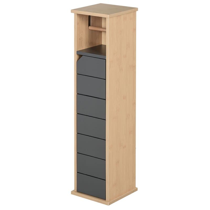 HOMCOM Support Papier Toilette - Porte-Papier Toilette - Armoire pour Papier Toilette - 2 Niveaux + Sortie Papier MDF Gris Bambo