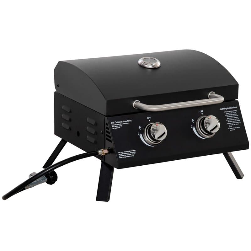 Barbecue gaz de Table transportable Pieds Pliables - 2 brûleurs 5 KW - Barbecue gaz de Camping - Grille de Cuisson, réceptacle G