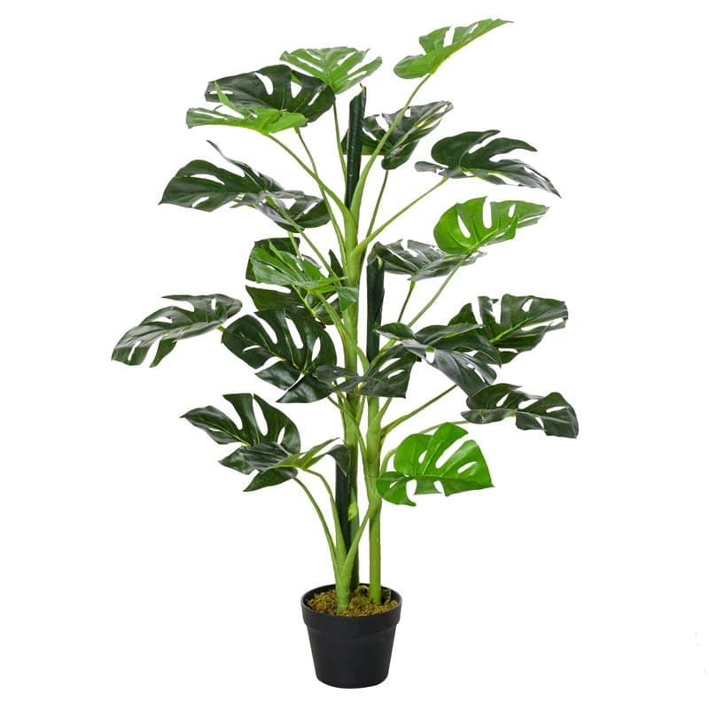 Outsunny Plante Artificielle modèle Monstera Arbre Artificiel avec 21 Feuilles en Pot Ciment, intérieur ou extérieur, dim. Ø16 x