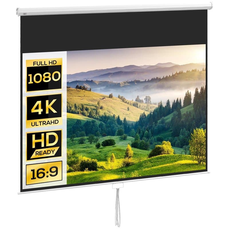 HOMCOM Écran de Projection de 120 Pouces, écran vidéoprojecteur, pour Home cinéma, 16:9 4K HD, Fixation Mur ou Plafond, 283 x 8