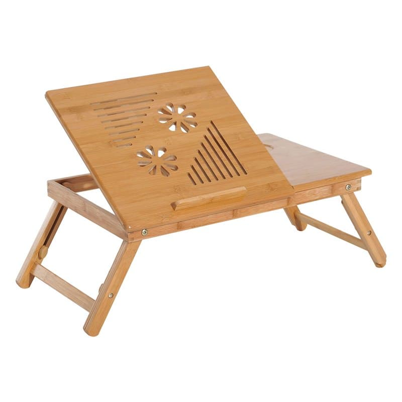 HOMCOM Table de lit, Plateau pour Ordinateur, Table d'appoint en Bois de Bambou, Plateau inclinable, Pliable et réglable en Haut