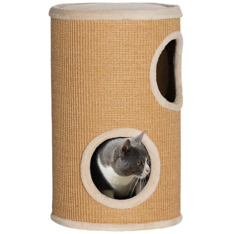 PawHut Tonneau à gratter pour Chat Tour à griffer pour Chat Arbre à Chat à 2 Couches en sisal Naturel pour 1 à 2 Chats, dim. Ø 3