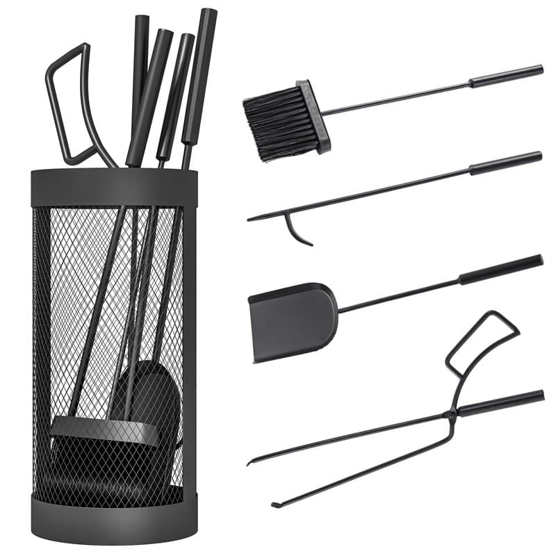 Outsunny Ensemble serviteur de cheminée, serviteur de cheminée à 5 pièces, accessoires de cheminée, balai pelle pince tisonnier