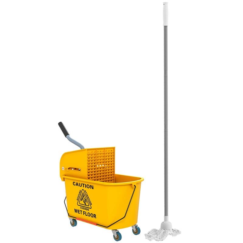 HOMCOM Chariot de ménage Chariot de Lavage Chariot de Nettoyage Professionnel essoreuse latérale Seau 20 L, poignée et serpillèr