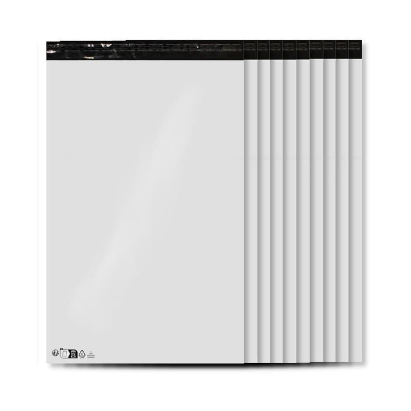 Enveloppes plastique blanches opaques 450 x 550 mm, pochettes d'expédition 45x55 cm 60 microns. Enveloppe plastique 45 x 55 fine