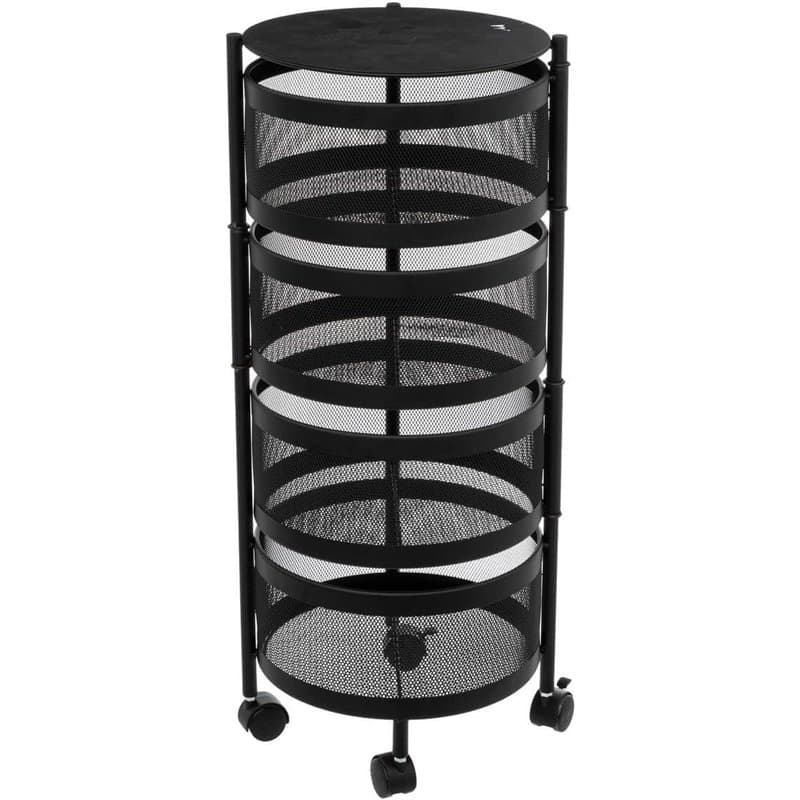 Resserre 4 Paniers Rotatifs Sur Roues En Acier Noir | H 75 Cm X D 30 Cm | Etagère De Rangement Cuisine, Salle De Bain, Bureau...