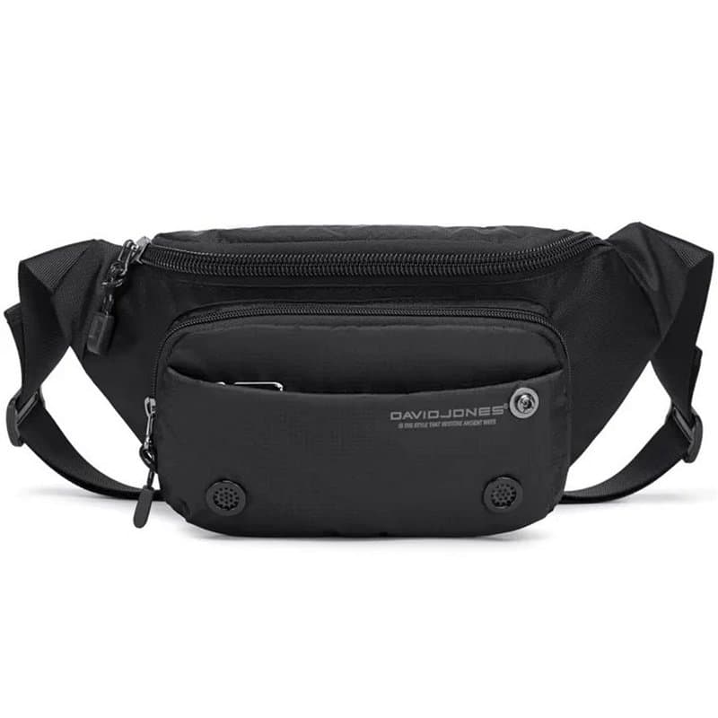 David Jones - Sac Banane Homme Unisexe en Nylon - Sac 4 Compartiments à Zip - Sac Porté Epaule Travers Taille Ceinture - Léger S
