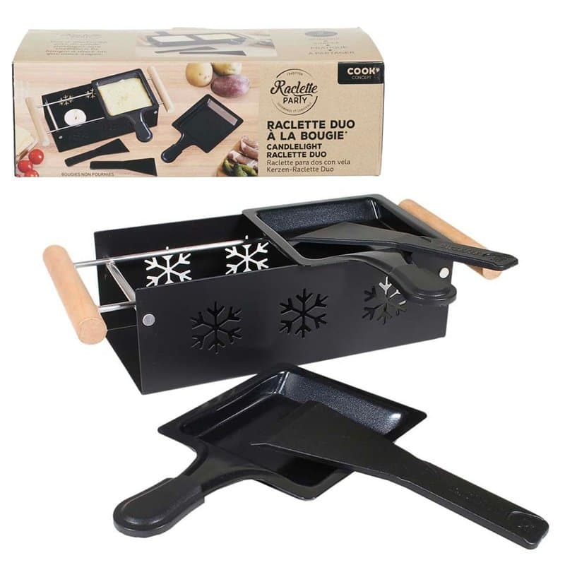 COOK CONCEPT KC2486 Raclette Duo A La Bougie Cuisine Cuisson Specifique Plaque Rechaud Plancha Barbecue, Metal-Fer, Bois-INOX-No