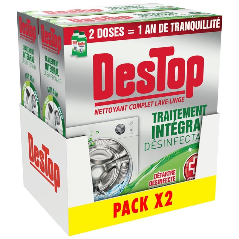 Destop Nettoyant Lave Linge Désinfectant Anti Odeur, Anti Calcaire et Anti Moisissures - x4 doses