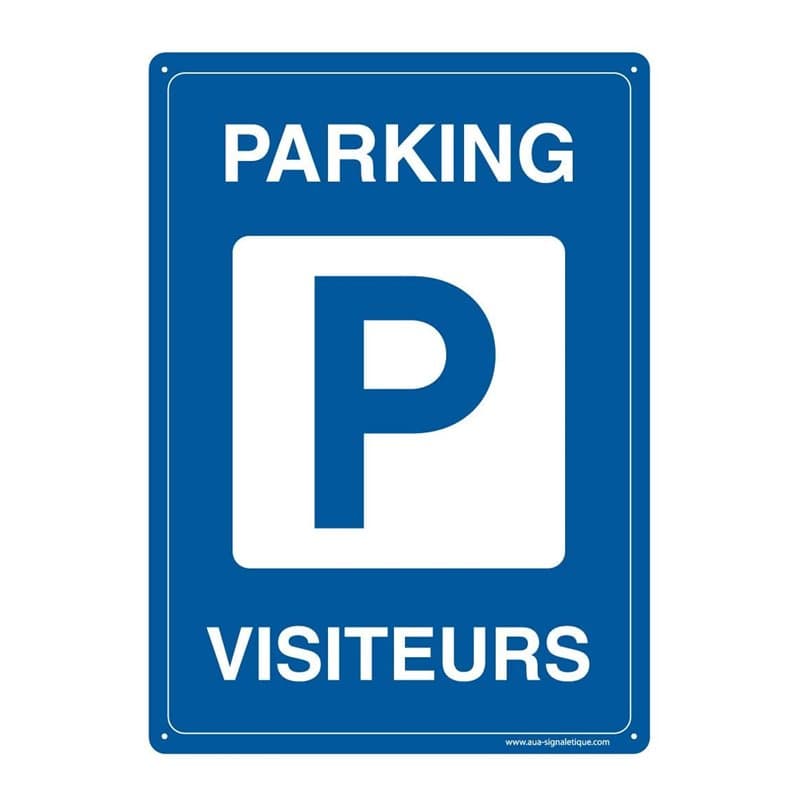 AUA SIGNALETIQUE - Panneau Prépercé avec Angles arrondis - Parking Visiteurs - 210x300 mm, Aluminium Dibond 3mm