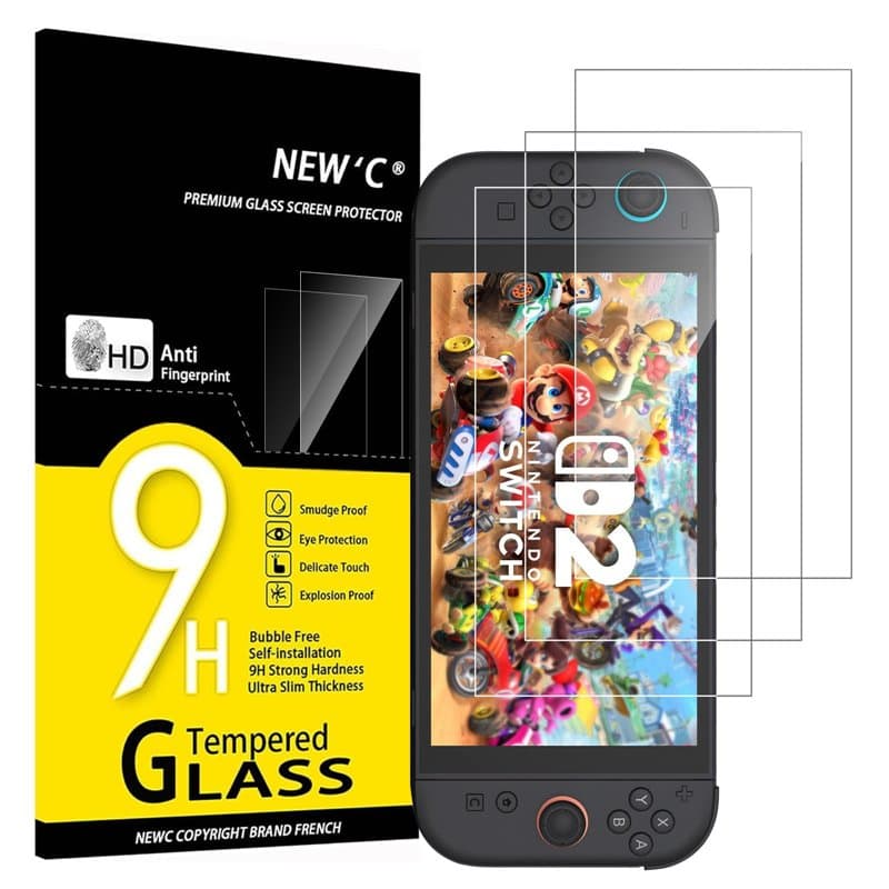 NEW'C Lot de 2, Verre Trempé pour Nintendo Switch 2, Film Protection écran efficace contre les Rayures - sans Bulles - Ultra Rés