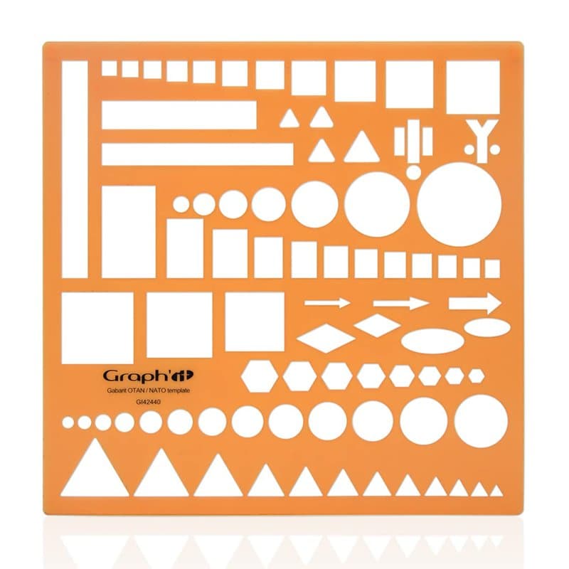GRAPH'IT Normographe Gabarit OTAN - Idéal Traçage pour Cartes et Schémas - 87 Formes Géométriques - Acrylique Souple et Résistan