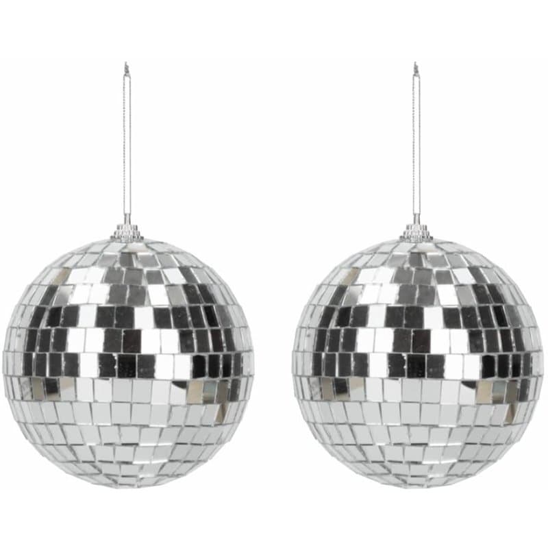 Party Pro 3330910, Lot de 2 Petites Boules à facettes 10cm à Suspendre, Argent