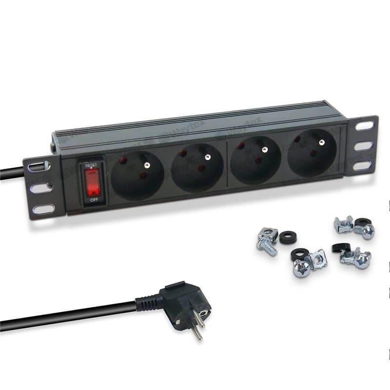 WAYTEX 37489 PDU Multiprise Rackable 10 Pouces Bandeau 4 Prises avec Interrupteur pour Coffret