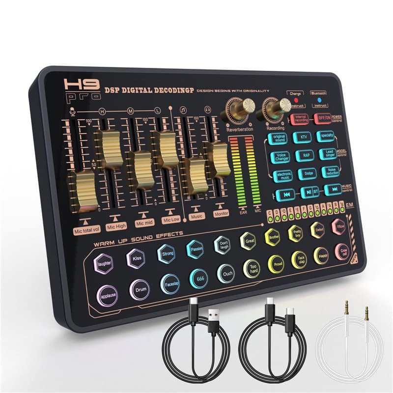 Mixeur DJ avec Carte Son, Todeco Studio de Production de Podcast Mélangeur Audio Portable Bluetooth Contrôleur avec Effets de Mi