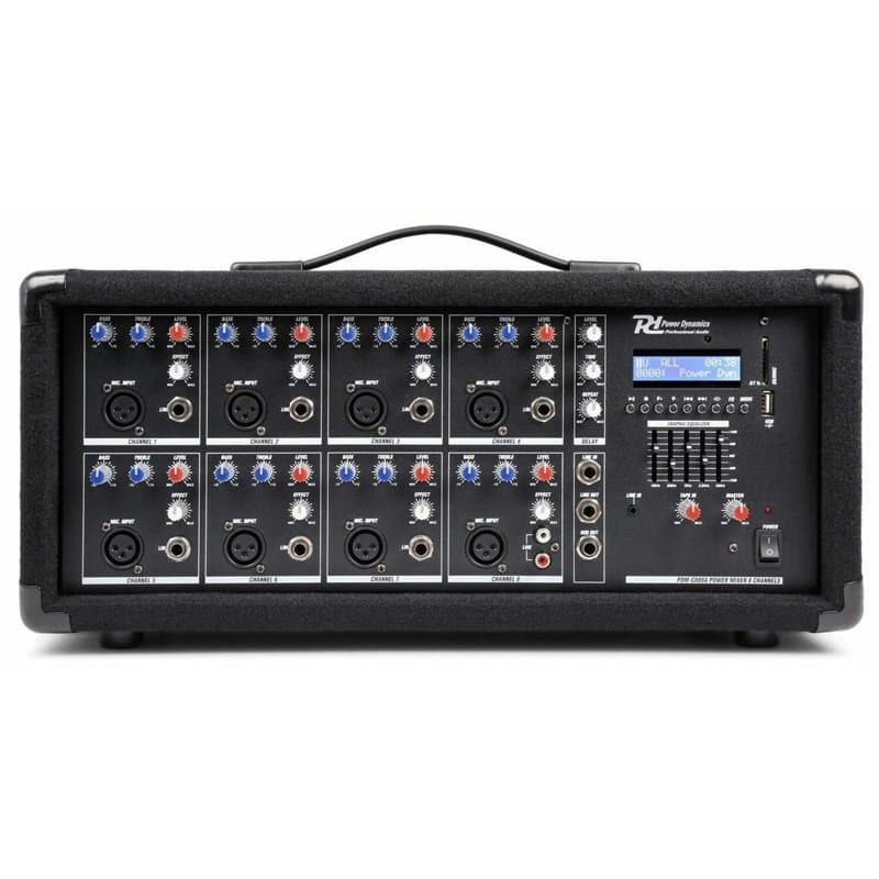 Power Dynamics PDM-C805A Table de Mixage Amplifiée 800 Watts - 8 Canaux, Connexion sans Fil Bluetooth, USB/SD, Réglages Graves/A
